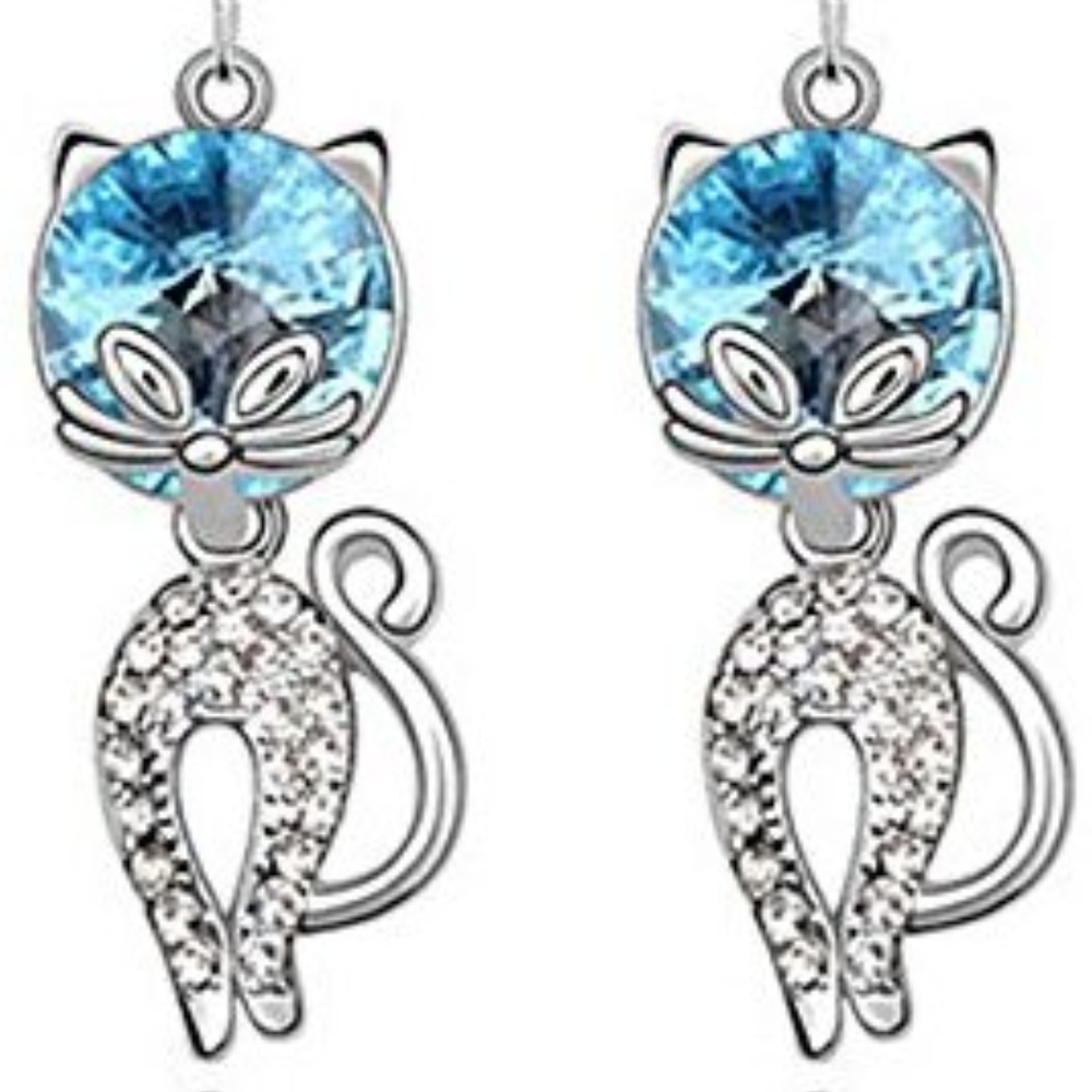 NWT Blue Swarovski Crystal Cat Earrings